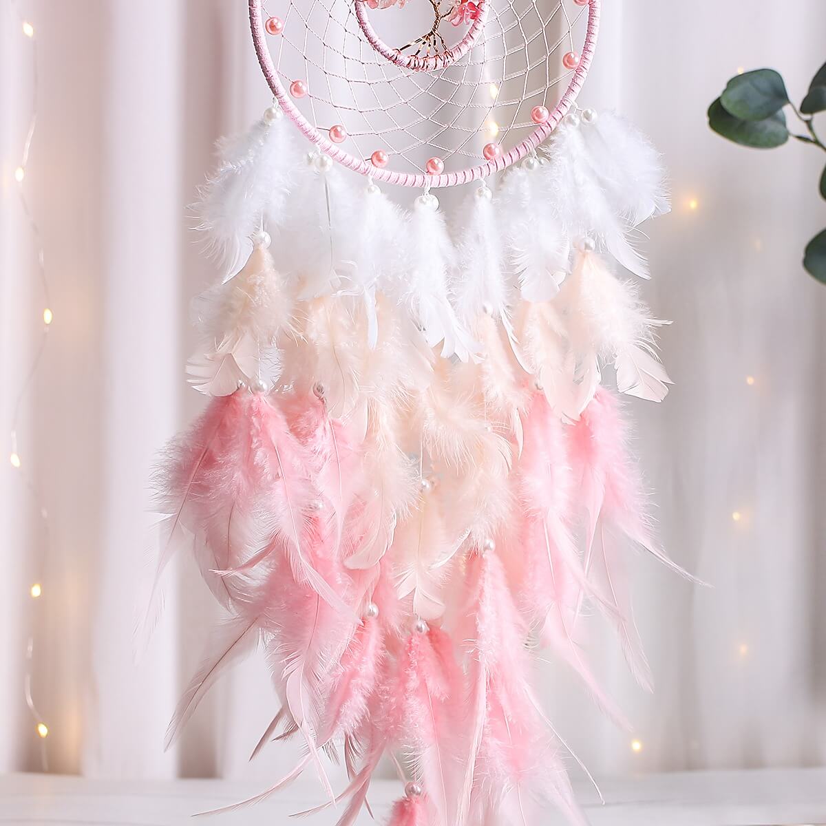 pink feather soft girl aesthetic wall hanging dream catcher decor