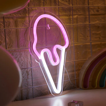 pink ice cream cone wall hanging led neon sign aesthetic room decor roomtery