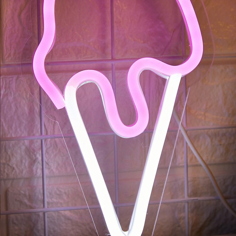 pink ice cream cone wall hanging led neon sign aesthetic room decor roomtery