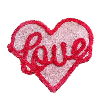 pink love word heart shaped tufted accent rug roomtery aesthetic room decor