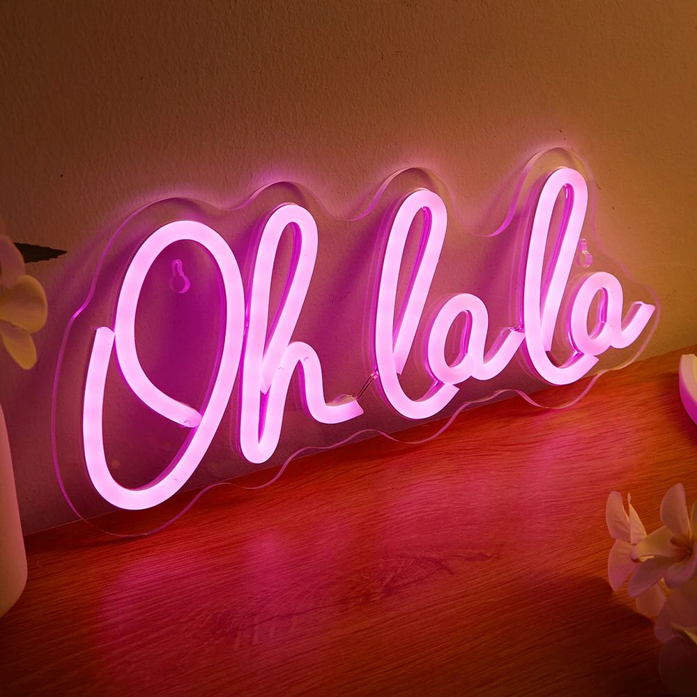 pink ohlala word wall decor led neon sign roomtery