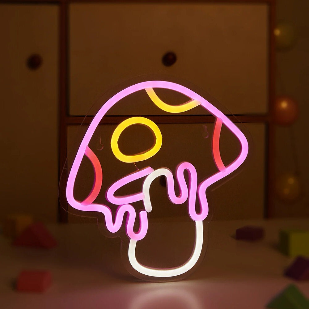 pink trippy mushroom shaped wall hanging led neon sign roomtery aesthetic room decor