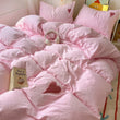 Pink Washed Cotton Bedding Set With Red Embroidered Heart