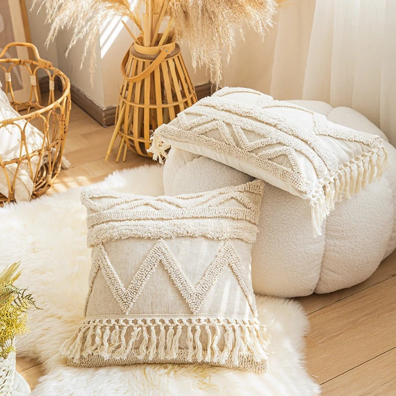 Beige Boho Tufted Cushion Cover Shop Online on roomtery