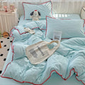 pastel aesthetic bedding duvet cover set with contrast stitched shell-edge