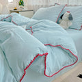 pastel aesthetic bedding duvet cover set with contrast stitched shell-edge