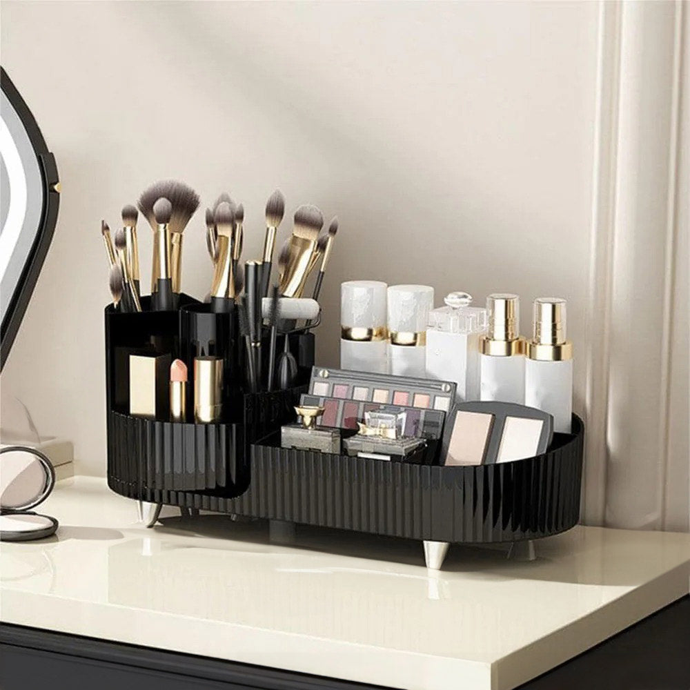 pleated texture desktop makeup organizer with rotating platform