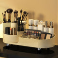 pleated texture desktop makeup organizer with rotating platform