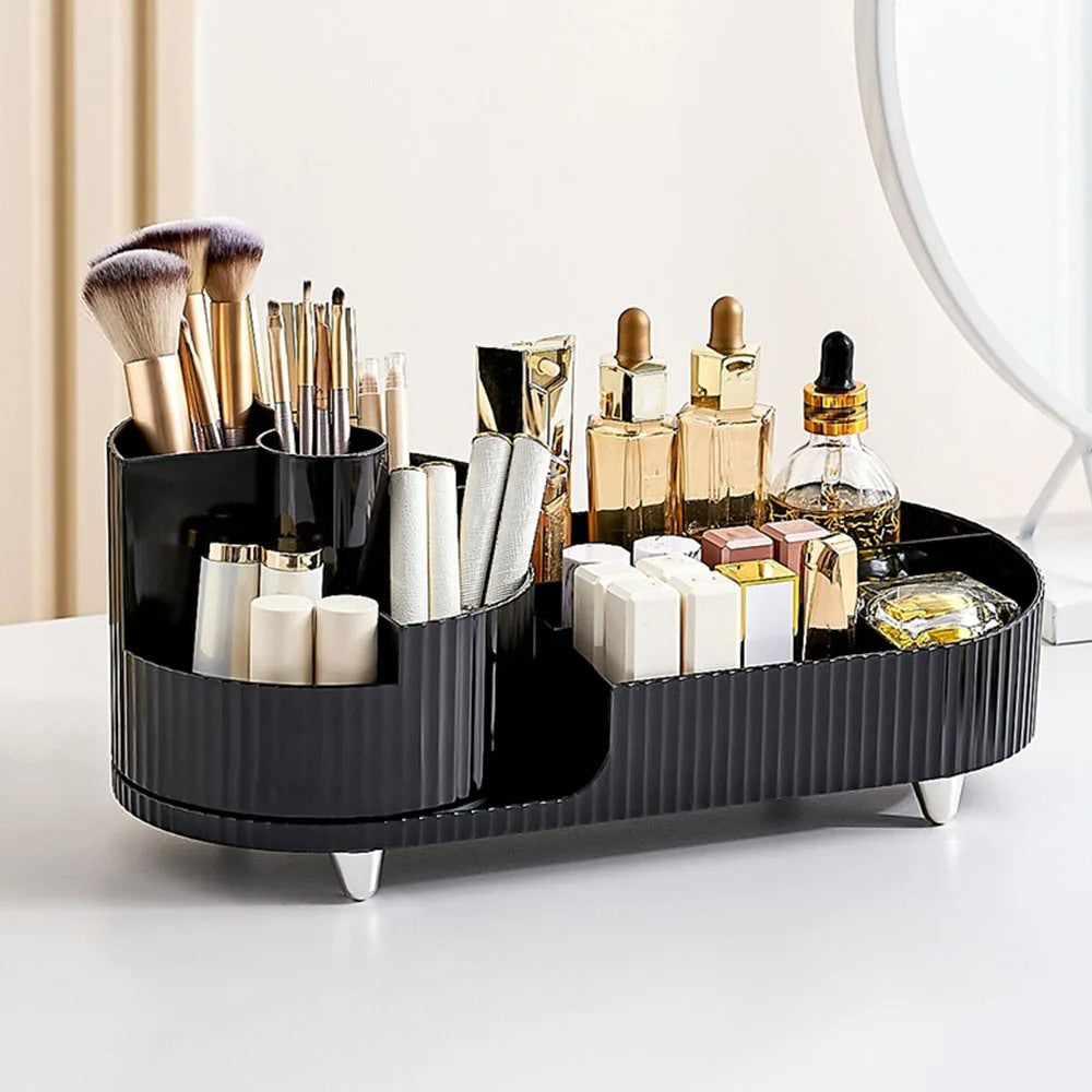 pleated texture desktop makeup organizer with rotating platform