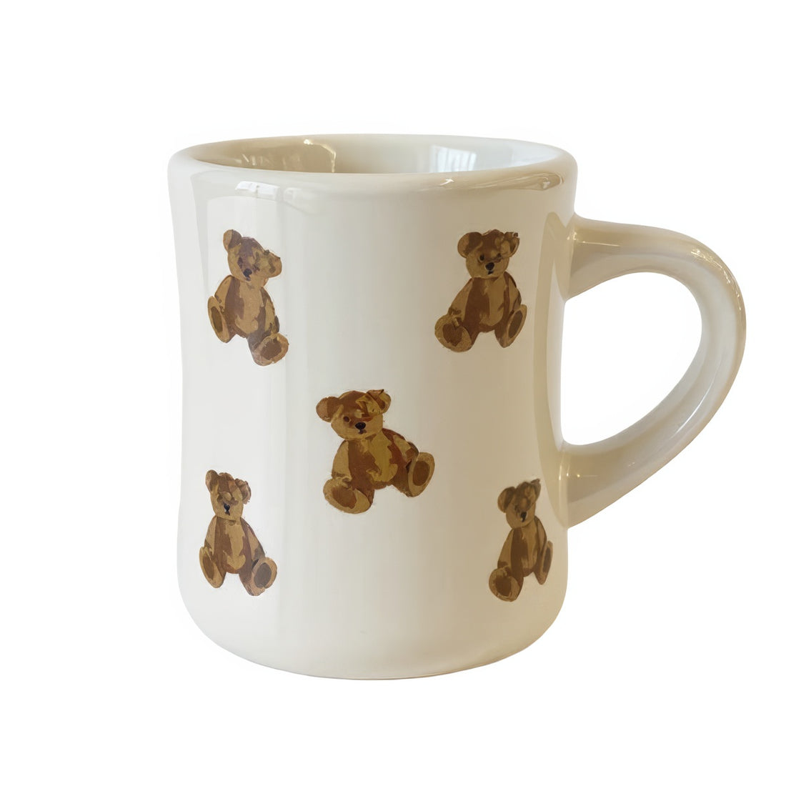 beige mug with teddy bear pattern on a white background