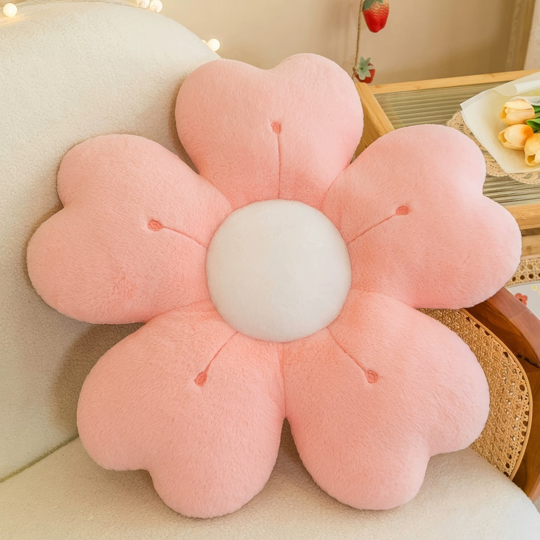 plush faux fur flower-shaped aesthetic throw pillow cushion 