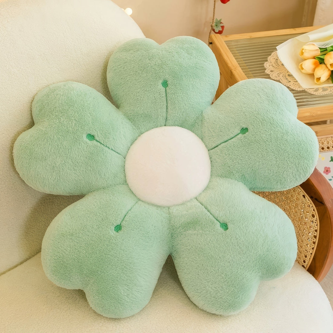 plush faux fur flower-shaped aesthetic throw pillow cushion 