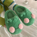 cute green plush frog house slippers