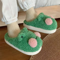 cute green plush frog house slippers