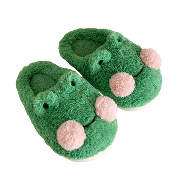 cute green plush frog house slippers