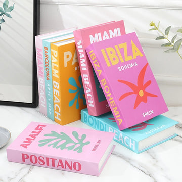 bright preppy aesthetic cities print fake book storage box roomtery