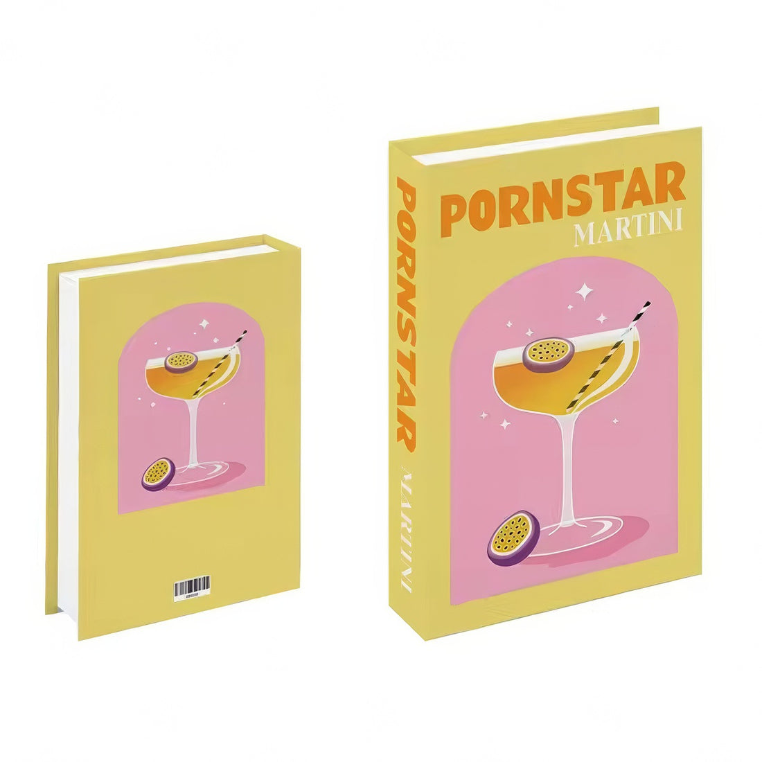 fake book storage box with preppy aesthetic cocktail prints 