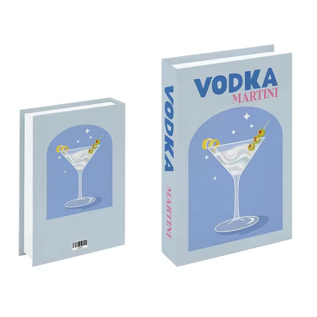 fake book storage box with preppy aesthetic cocktail prints 