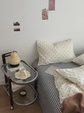 simple aesthetic minimalist polka dot print aesthetic bedding set with gingham sheet