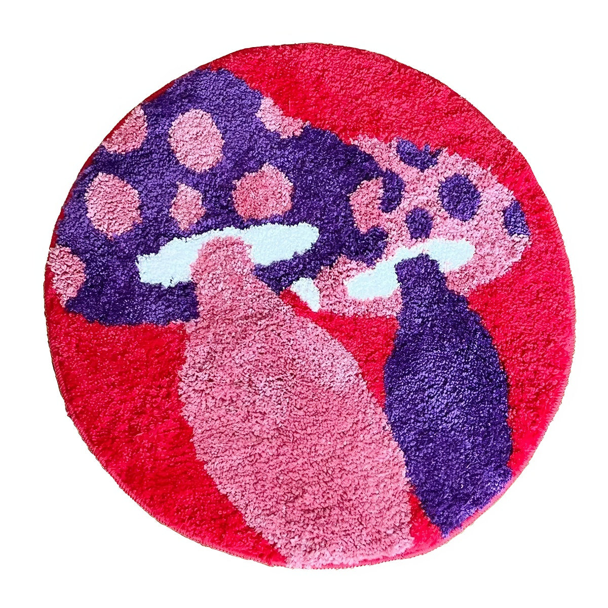 trippy indie purple mushrooms decorative tufted round accent rug 