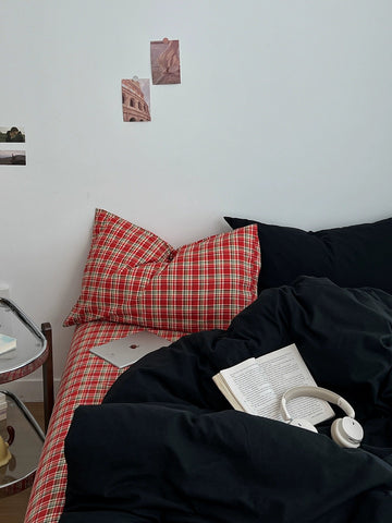 red christmas plaid print bedding duvet cover set roomtery