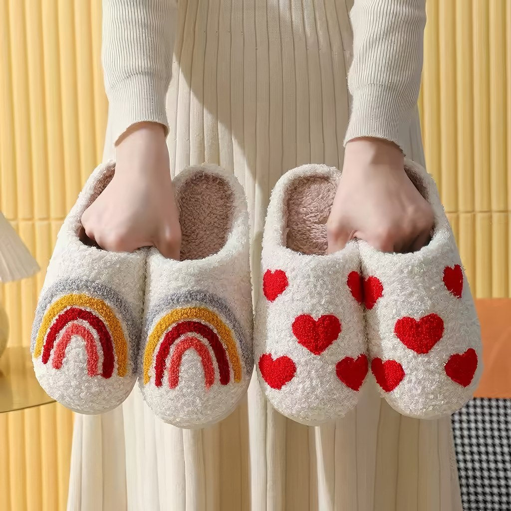 red hearts print aesthetic plush house slippers