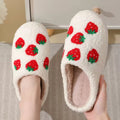 red strawberries printed soft plush material aesthetic house slippers 