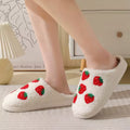 red strawberries printed soft plush material aesthetic house slippers 