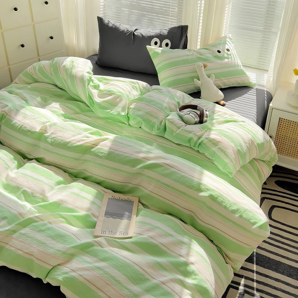 retro vibes striped pastel aesthetic bedding duvet cover set roomtery