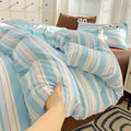 retro vibes striped pastel aesthetic bedding duvet cover set roomtery