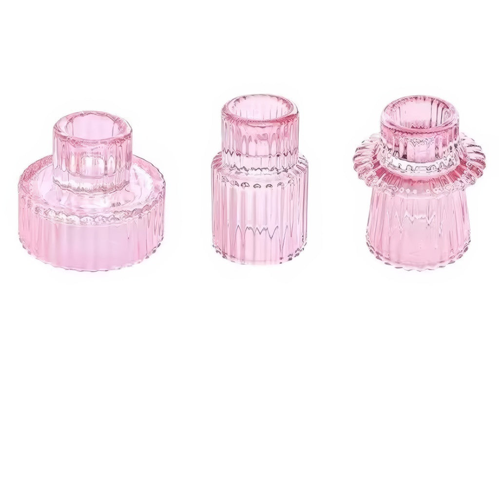 Ribbed Glass Mini Desk Candle Holders Set