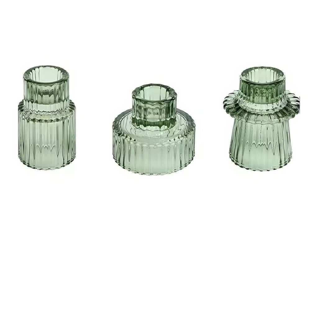 Ribbed Glass Mini Desk Candle Holders Set