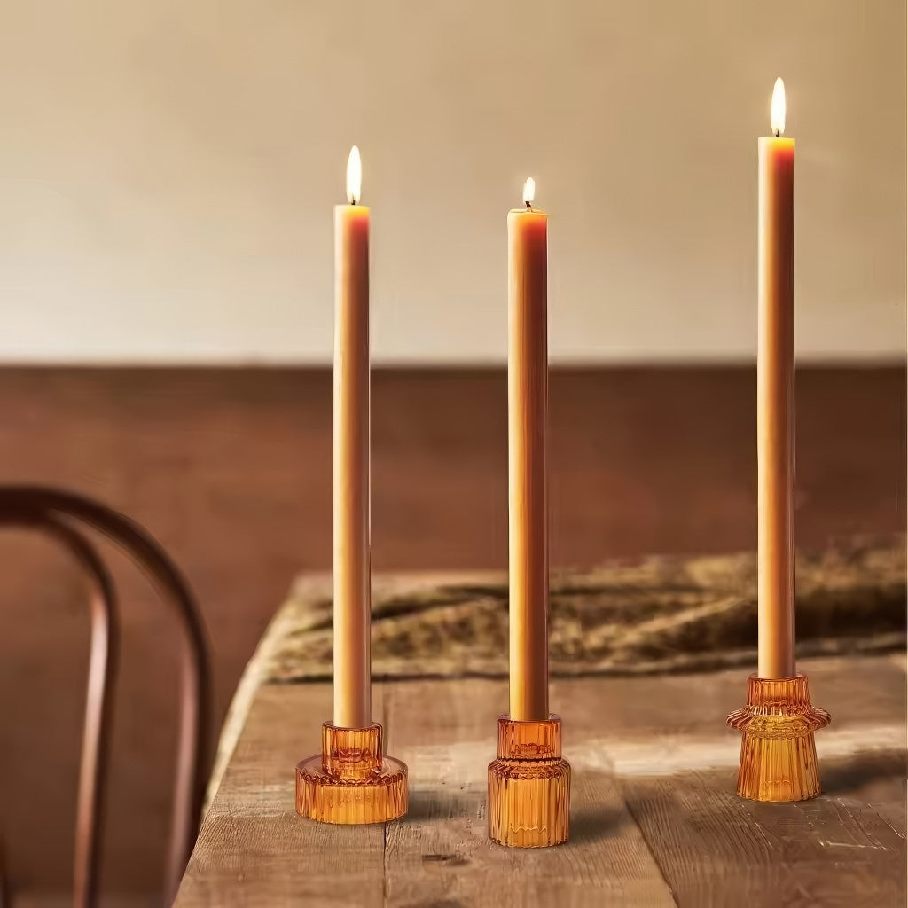 ribbed textured glass mini table desktop candle holders set of 3