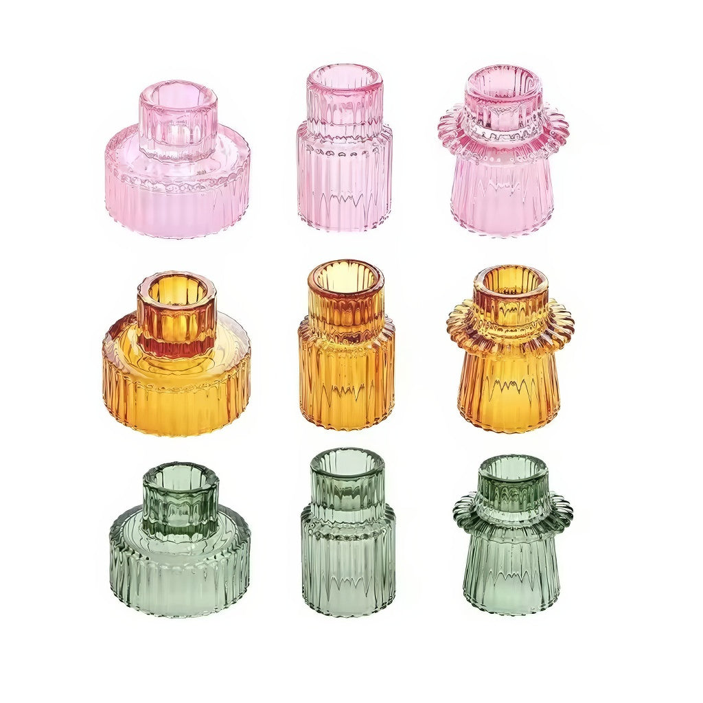 ribbed textured glass mini table desktop candle holders set of 3