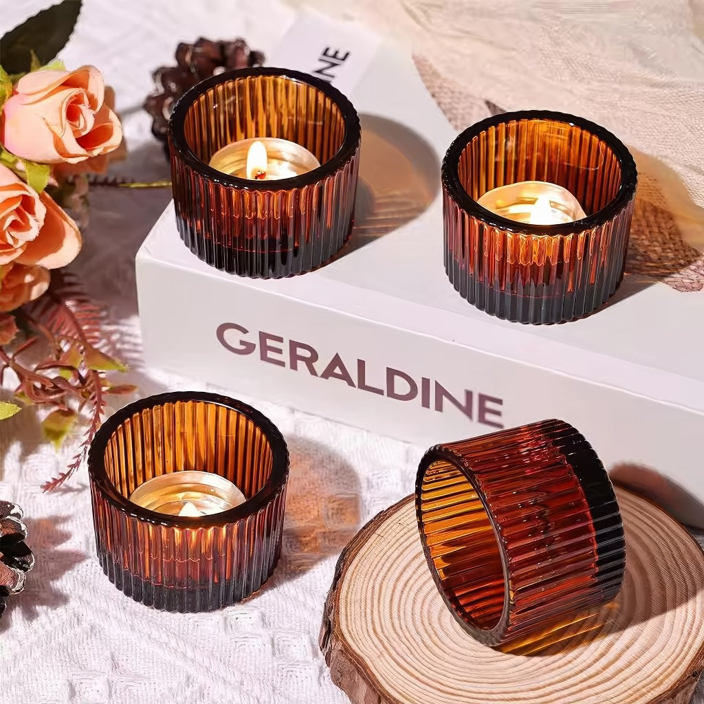 Ribbed Glass Tealight Candle Holder Set - Shop Online on roomtery