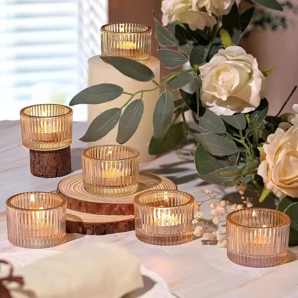 ribbed glass tealight candle holder set