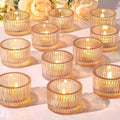 ribbed glass tealight candle holder set