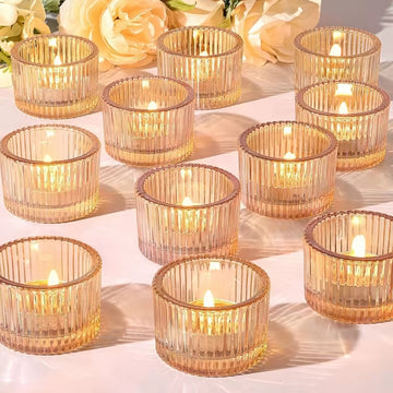 ribbed glass tealight candle holder set