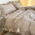 cute ruffled seersucker fabric aesthetic bedding duvet cover set 