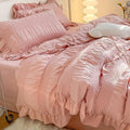 cute ruffled seersucker fabric aesthetic bedding duvet cover set 