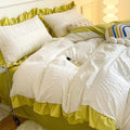 cute ruffled seersucker fabric aesthetic bedding duvet cover set 