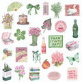 sage green and pink aesthetic stickers