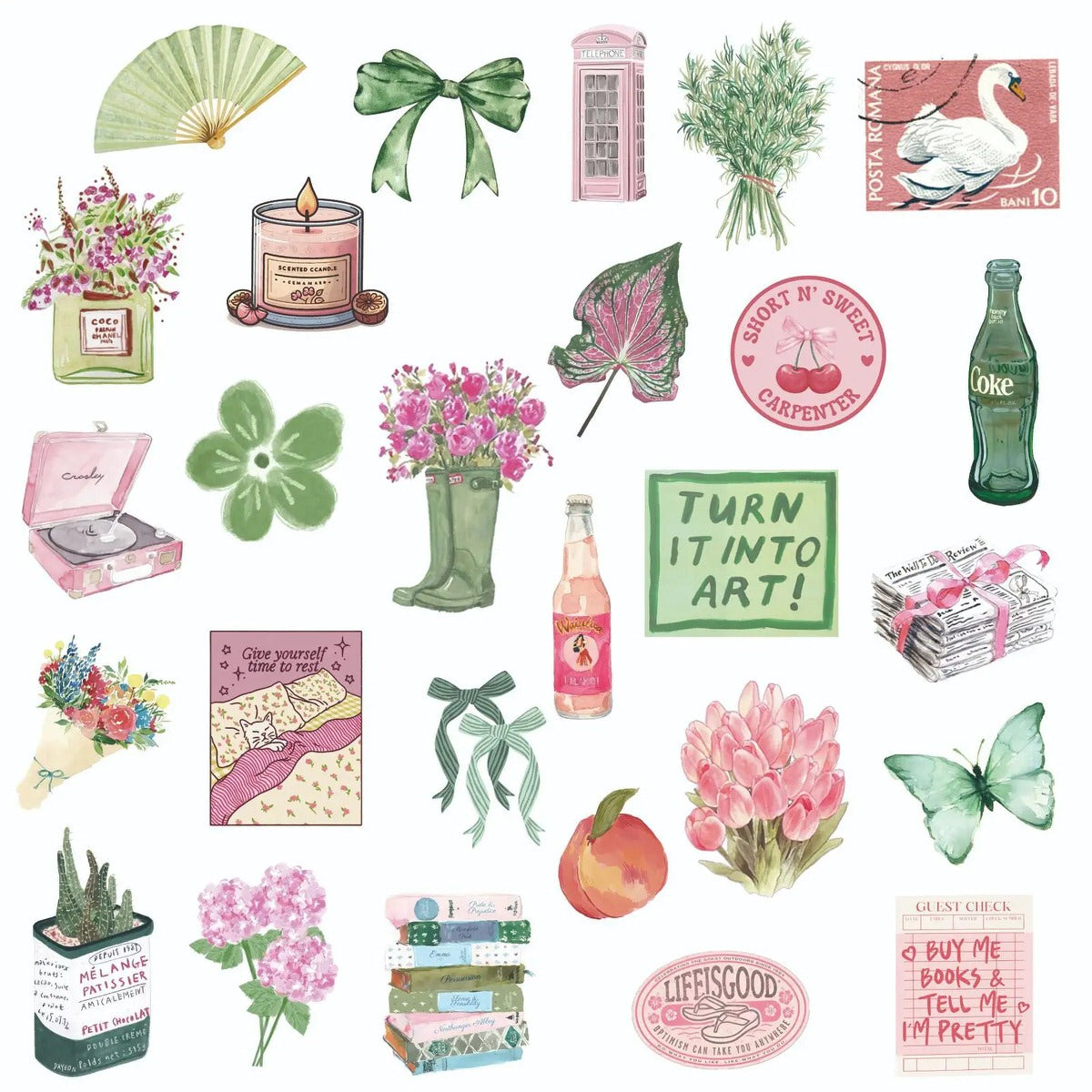 sage green and pink aesthetic stickers