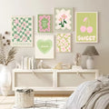 sage green aesthetic wavy pop print gallery wall art canval posters 