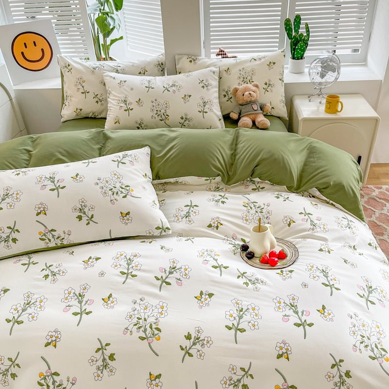 sage green aesthetic bedding duvet cover set floral print roomtery bedroom decor
