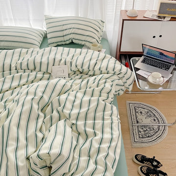 sage green aesthetic striped bedding duvet cover set roomtery aesthetic room decor