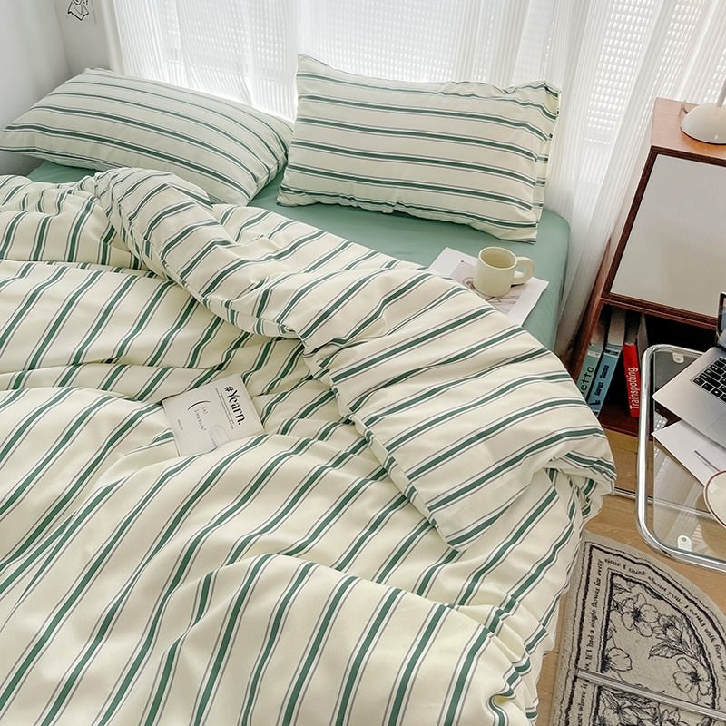 sage green aesthetic striped bedding duvet cover set roomtery aesthetic room decor