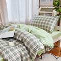 sage green aesthetic pastel plaid greed dorm room bedding set roomtery