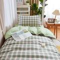 sage green aesthetic pastel plaid greed dorm room bedding set roomtery