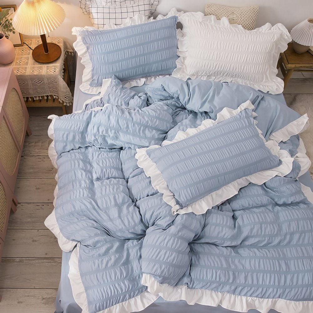 soft girl aesthetic seersucker fabric bedding duvet cover set 
